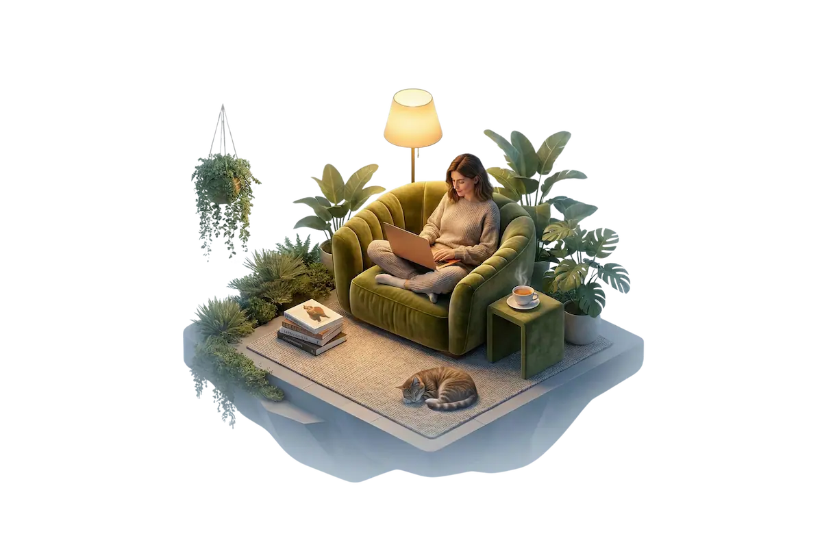 Inquilina creando su perfil desde casa, tranquila y sin prisa